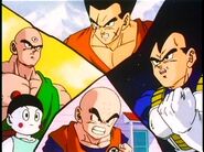 Future Chaozu prepares to fight the two evil androids after Future Goku's death.