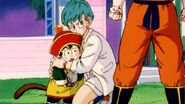 Gohan being protected by Bulma