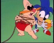 Baby Sonic hears Baby Robotnik say he can't make a cat knot