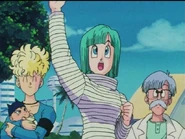 Bulma waves goodbye to her future son