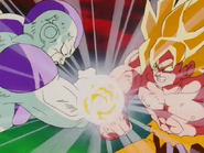 The final battle on Planet Namek between Super Saiyan Goku and 100% Power Final Form Frieza