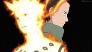 Naruto learns that Shikamaru's team including Kiba and Akamaru are also fighting Yota.