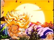 Future Trunks lays on the ground.