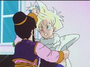 Chi-Chi pulls Gohan's hair.