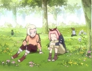 Sakura becomes happy after learning about flowers from Ino.