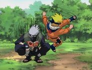 Naruto battling Kakashi on his own.