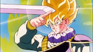 Goku blocks the sword with one finger