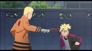 Naruto and Boruto bump fists.
