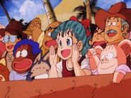 Bulma, Oolong and Puar cheering at the 21st World Martial Arts Tournament