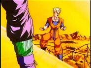 Future Gohan sees that Trunks is about to be kill.