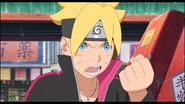 Boruto tells Sarada that he is training under Sasuke so he can learn Naruto's weakness.