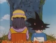 Pan and her grandson pay their respects to her grandpa Goku