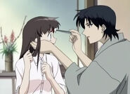 Tohru gets her injury treated by Shigure; as she learns from him that Yuki and Kyo always fight when they see each other.