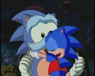 Sonic cries as he mourns the loss of his parents