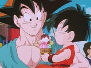 Pan smiles at Goku