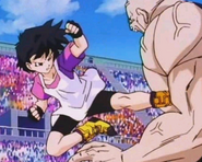 Videl fight Spopovich in the Martial Arts Tournament by using Eagle Kick