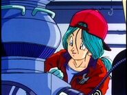 Bulma finishes the time machine, and asks her son if he is excited about going to help Goku in the past.