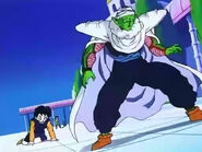 Videl with Piccolo shocked that Super Buu loses impatient anger to fight Gotenks, Gohan, Goku and Vegeta