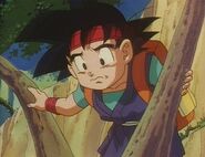 Goku Jr. about to walk on a fallen tree branch