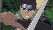 Iruka telling the 3 female enemy shinobi's that he will protect Naruto from them at all cost.