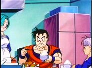 Future Gohan eating at Bulma's house.