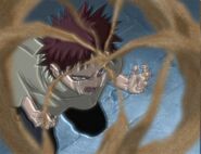 Gaara creates the "love" kanji symbol on his forehead after Yashamaru commits Suicide.