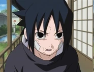 Sasuke asking his father to watch him do the Great Fire Ball Technique.