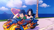 Gohan with Videl in a car