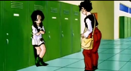 Gohan talking to Videl in the hallway