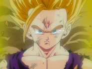 Gohan in his Super Saiyan 2 front of Cell and everybody at age 11