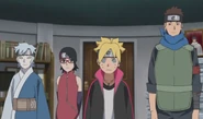 Boruto with his team when Naruto asks them how did their mission go.