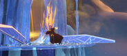 Erik being pushed to the ice palace's balcony.