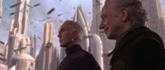Palpatine introducing Chancellor Valorum to Queen Amidala.