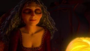 Gothel becoming youthful again after a young Rapunzel sings the healing incantation.