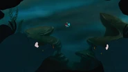 Flotsam and Jetsam's first appearances as they watch Ariel and Flounder.