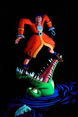 Hook standing on the crocodile's jaws in Peter Pan's Flight.