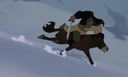 Shan Yu trying to escape from the avalanche.