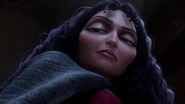 Mother Gothel's evil stare as she begrudgingly agrees to Rapunzel's deal.