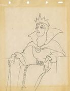 Production drawing of the Evil Queen sitting on the throne.