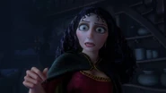 Gothel shocked at the sight of Rapunzel's crown.
