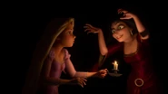 Gothel reminding Rapunzel of the "dangers" of the outside world.