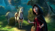 Seeing that Maximus has no rider, Gothel fears the royal guards have found Rapunzel's whereabouts.