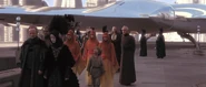 Palpatine leaving with Queen Amidala and her royal court.