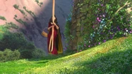 Gothel grabbing onto Rapunzel's hair as the latter pulls her up to the tower.