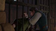 The Stabbingtons being confronted by an enraged Eugene who demands to know how they knew about Rapunzel and her hair.