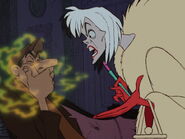 Jasper coughing when Cruella smokes in his face.