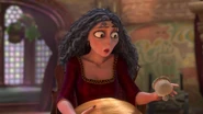 Gothel hearing Rapunzel sing the incantation at a super fast pace.