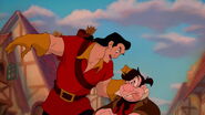 Gaston hitting LeFou for calling Maurice crazy (in an attempt to impress Belle).