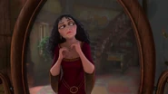Gothel glancing at Rapunzel who prepares to sing the healing incantation.