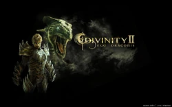 Wallpaper of a Human Dragon Knight besides their Dragon form from Divinity II: Ego Draconis website